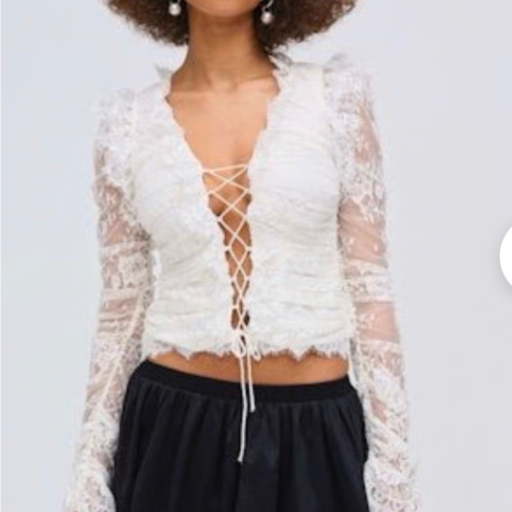 For Love And Lemons White Lace-Up Blouse